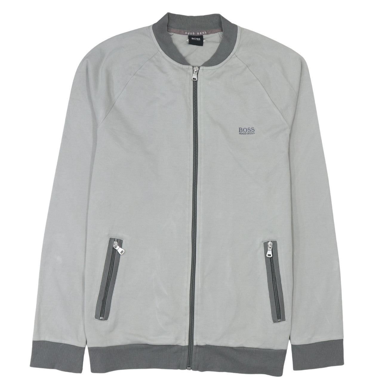 Hugo Boss Men's Grey L Track Jacket Cotton Blend Zip-Up