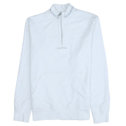 Calvin Klein Jeans Men's White M 1/4 Zip Logo Mock Neck Sweatshirt
