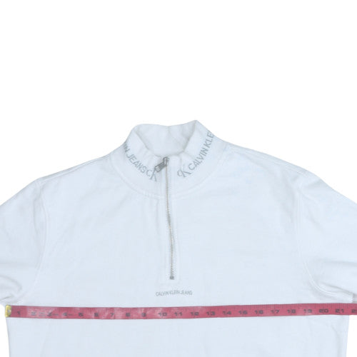Calvin Klein Jeans Men's White M 1/4 Zip Logo Mock Neck Sweatshirt