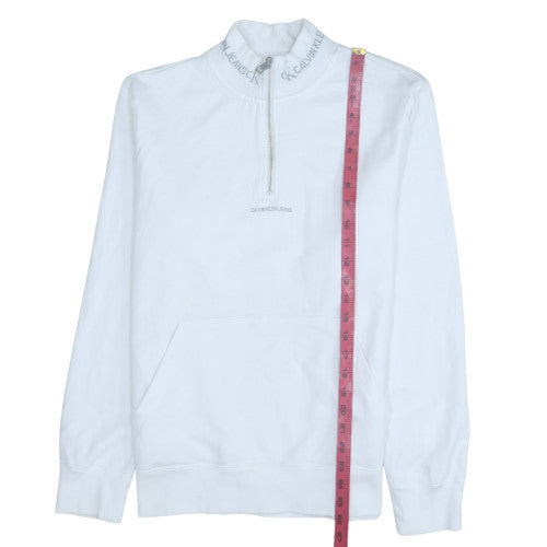Calvin Klein Jeans Men's White M 1/4 Zip Logo Mock Neck Sweatshirt