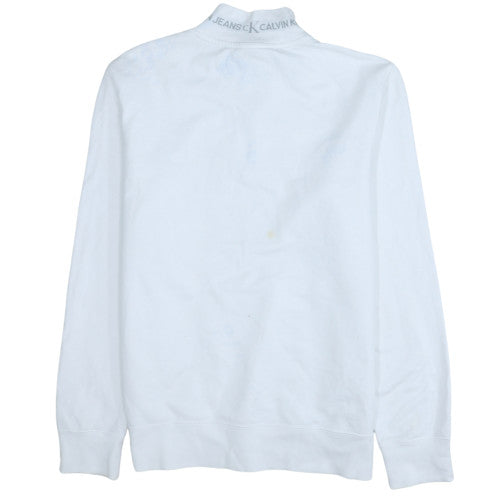 Calvin Klein Jeans Men's White M 1/4 Zip Logo Mock Neck Sweatshirt