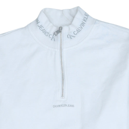 Calvin Klein Jeans Men's White M 1/4 Zip Logo Mock Neck Sweatshirt