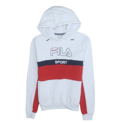FILA Mens White Red Pullover Hoodie S Sports Graphic Logo