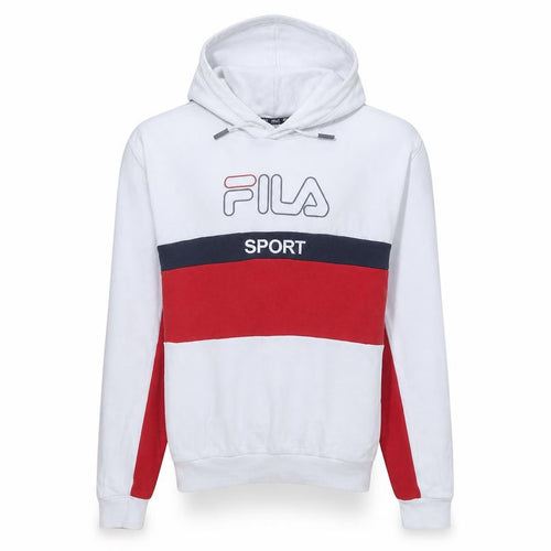 FILA Mens White Red Pullover Hoodie S Sports Graphic Logo