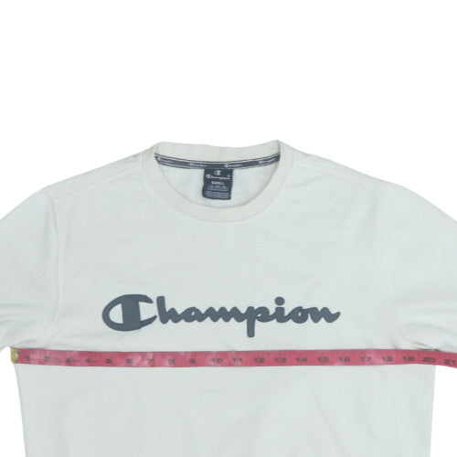 Champion Men's White Small Pullover Sweatshirt Logo Crew Neck