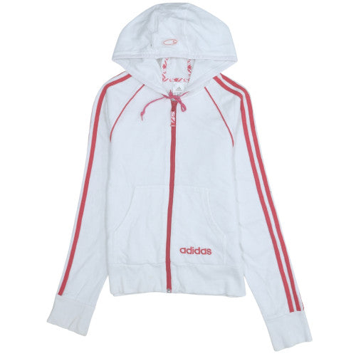 Adidas Womens White Full Zip Hoodie Size 10 with Red Stripes