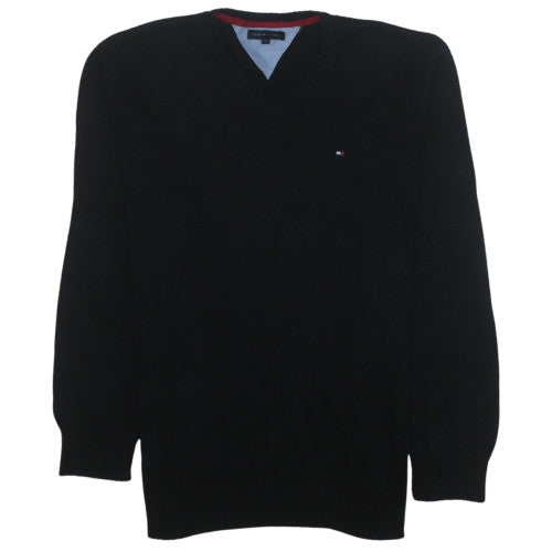 Tommy Hilfiger Boys Black V-Neck Cotton Nylon Jumper Size 14 Years