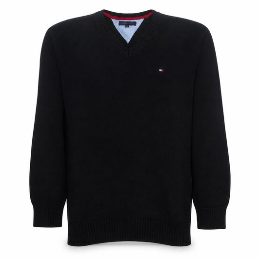 Tommy Hilfiger Boys Black V-Neck Cotton Nylon Jumper Size 14 Years