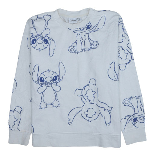 Disney Women White Stitch Sweatshirt Medium Cotton Crew Neck Pullover