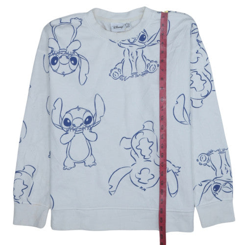 Disney Women White Stitch Sweatshirt Medium Cotton Crew Neck Pullover
