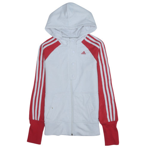 Adidas Womens White & Red Full Zip Hoodie Size 10 Classic Fit
