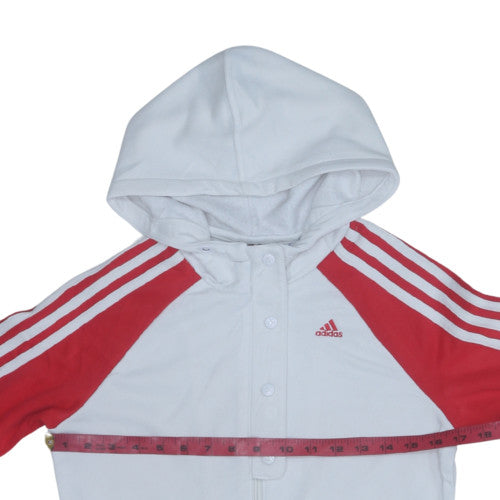 Adidas Womens White & Red Full Zip Hoodie Size 10 Classic Fit