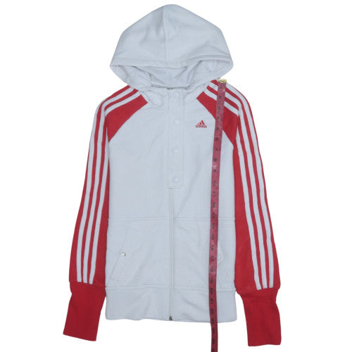 Adidas Womens White & Red Full Zip Hoodie Size 10 Classic Fit