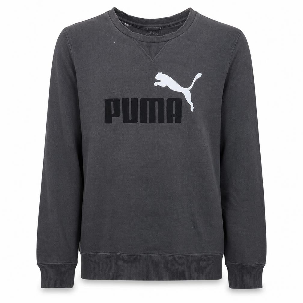 Front view of Puma Men's Black M Pullover Sweatshirt Crew Neck Logo Sportswear