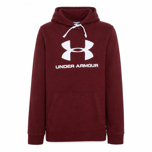 Front view of Under Armour men’s red pullover hoodie small cotton blend