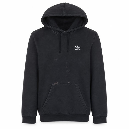 Front view of Adidas men’s black pullover hoodie, size M, logo fleece sportswear