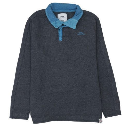 Weird Fish Men's Dark Grey Long Sleeve Polo Shirt Size L Cotton Blend