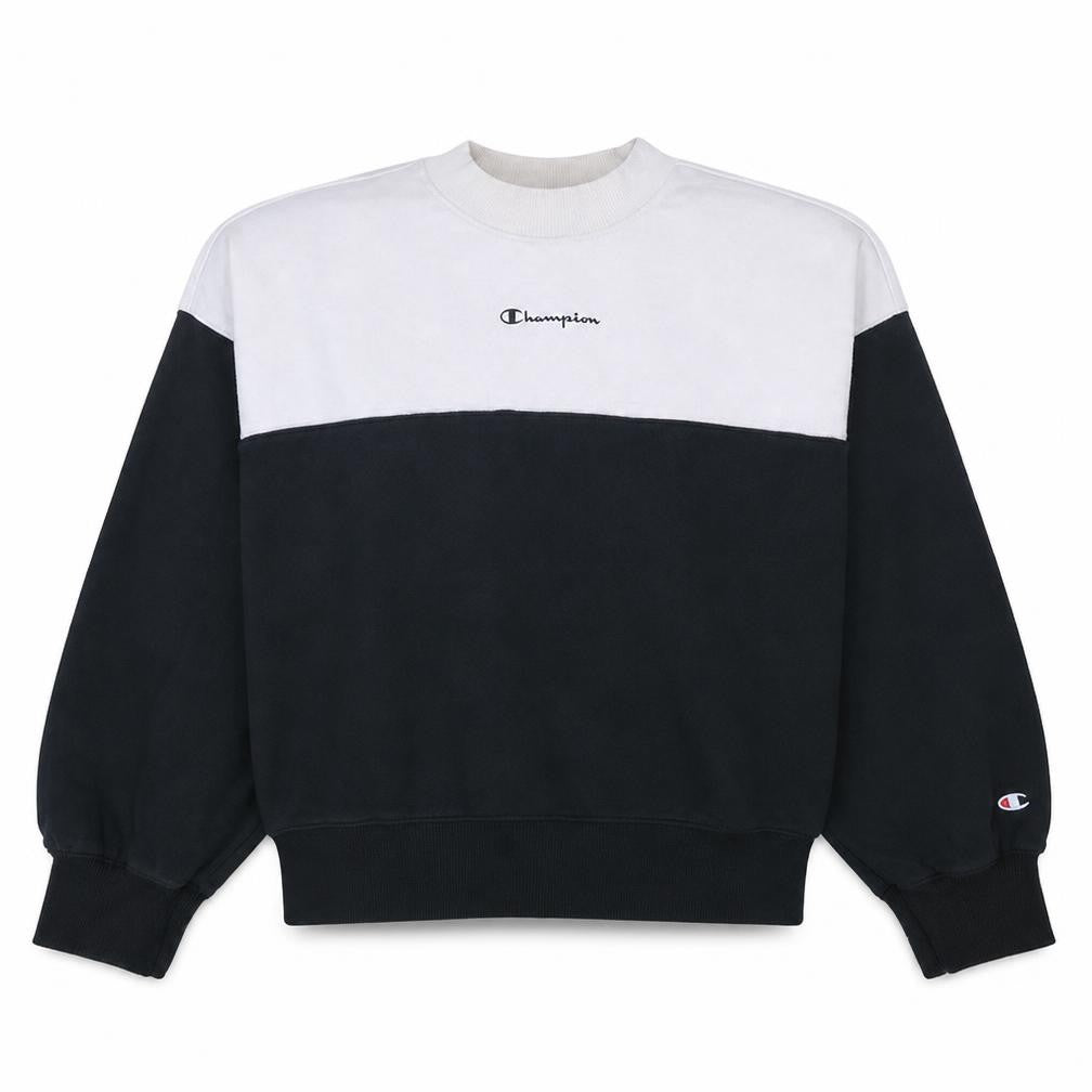 Front view of Champion women’s black & white medium pullover sweatshirt cotton blend