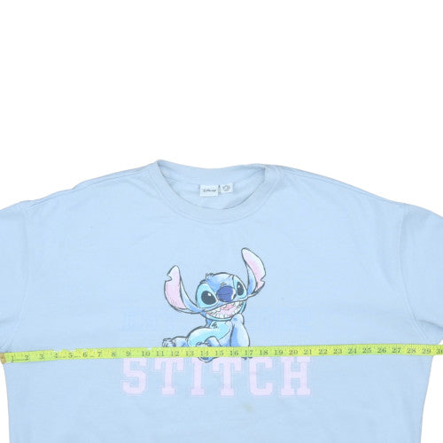 Disney Women Blue Stitch Sweatshirt 2XL Crew Neck Pullover