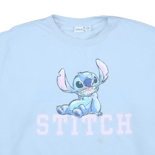 Disney Women Blue Stitch Sweatshirt 2XL Crew Neck Pullover