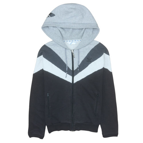 Adidas Womens Grey Full Zip Hoodie Size 12 Colourblock Sweatshirt