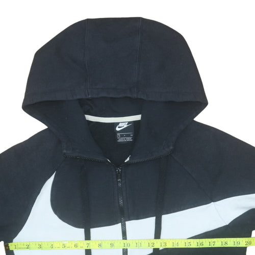 Nike Women Black Full Zip Hoodie Small Cotton Blend Lined Hood Retro Swoosh