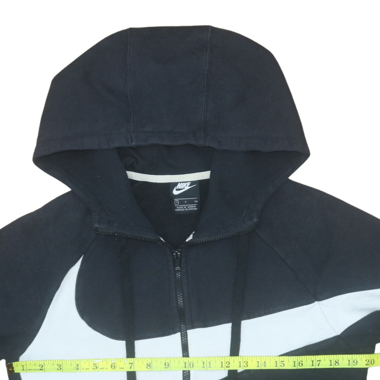 Nike Women Black Full Zip Hoodie Small Cotton Blend Lined Hood Retro Swoosh