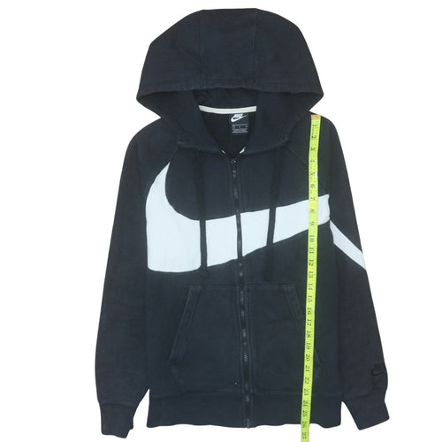 Nike Women Black Full Zip Hoodie Small Cotton Blend Lined Hood Retro Swoosh