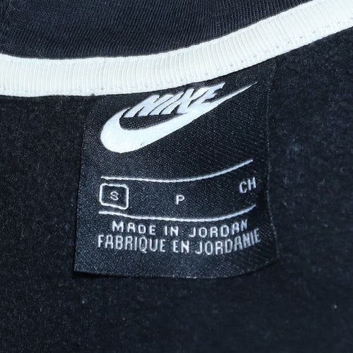 Nike Women Black Full Zip Hoodie Small Cotton Blend Lined Hood Retro Swoosh