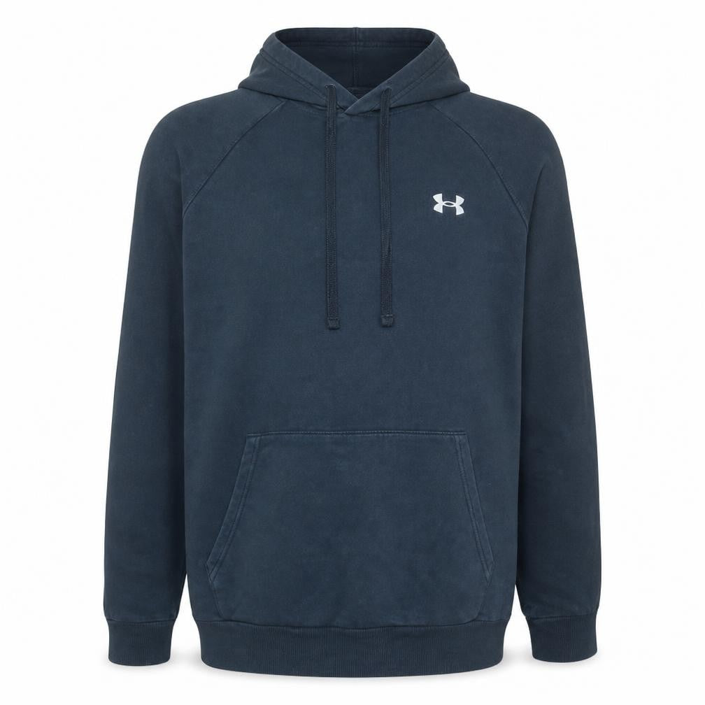 Front view of Under Armour Men's Black Large Pullover Hoodie Loose Fit Cotton Blend