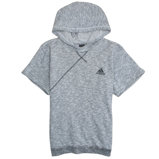 Adidas Men Grey Short Sleeve Pullover Hoodie 2XL Sports Training Top