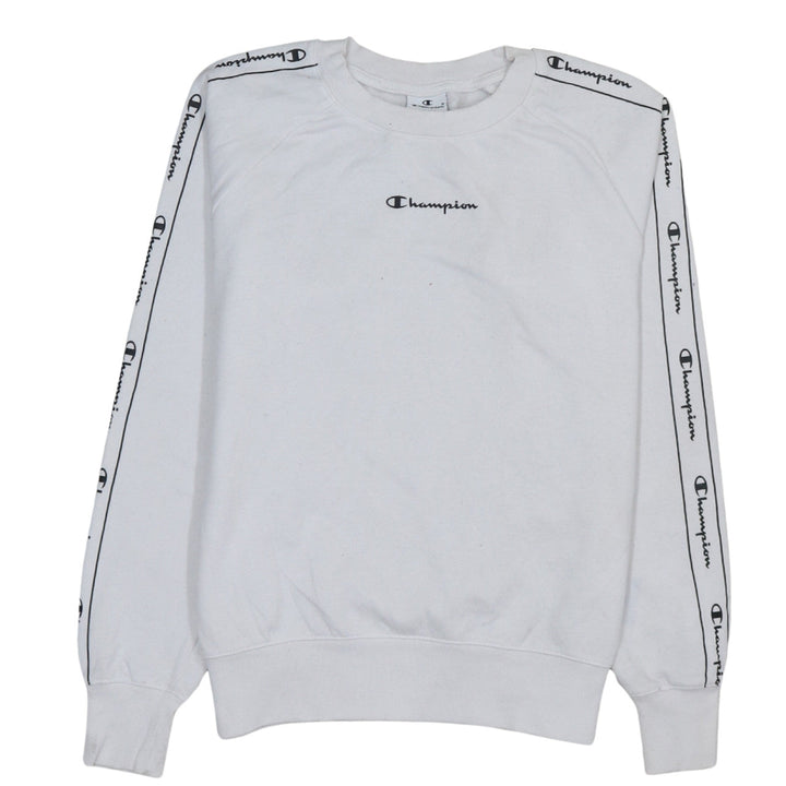 Champion Women's White Logo Tape Pullover Sweatshirt Small