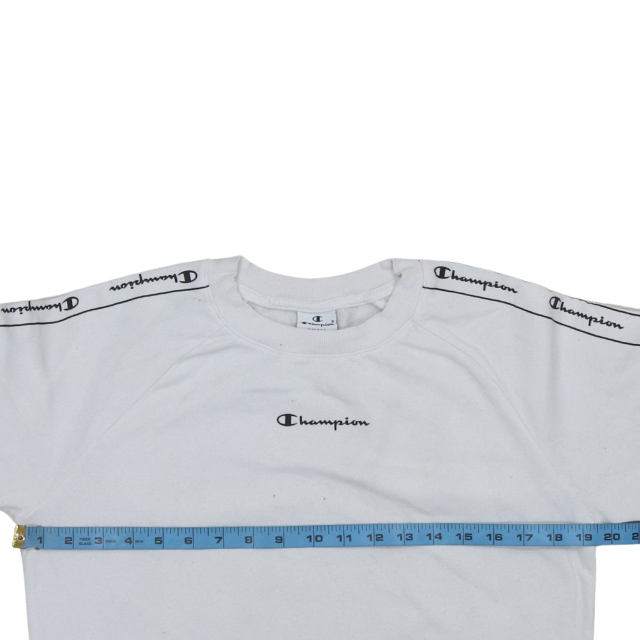 Champion Women's White Logo Tape Pullover Sweatshirt Small