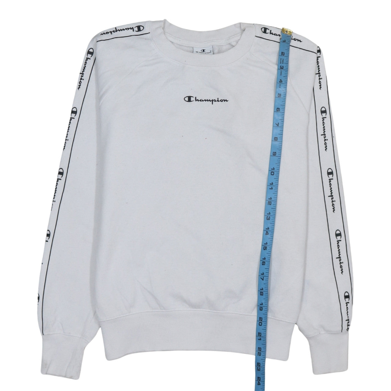 Champion Women's White Logo Tape Pullover Sweatshirt Small