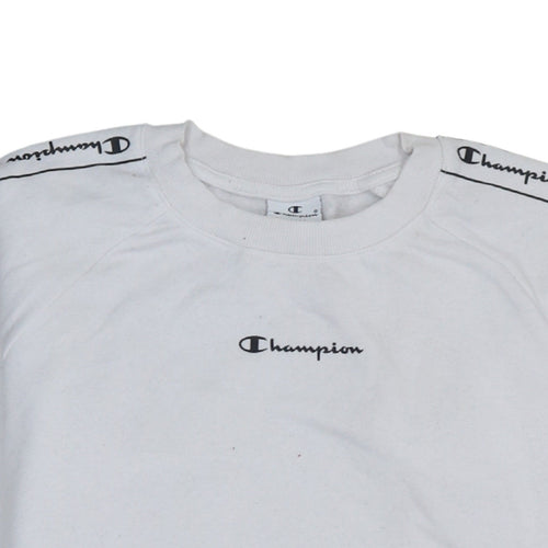 Champion Women's White Logo Tape Pullover Sweatshirt Small