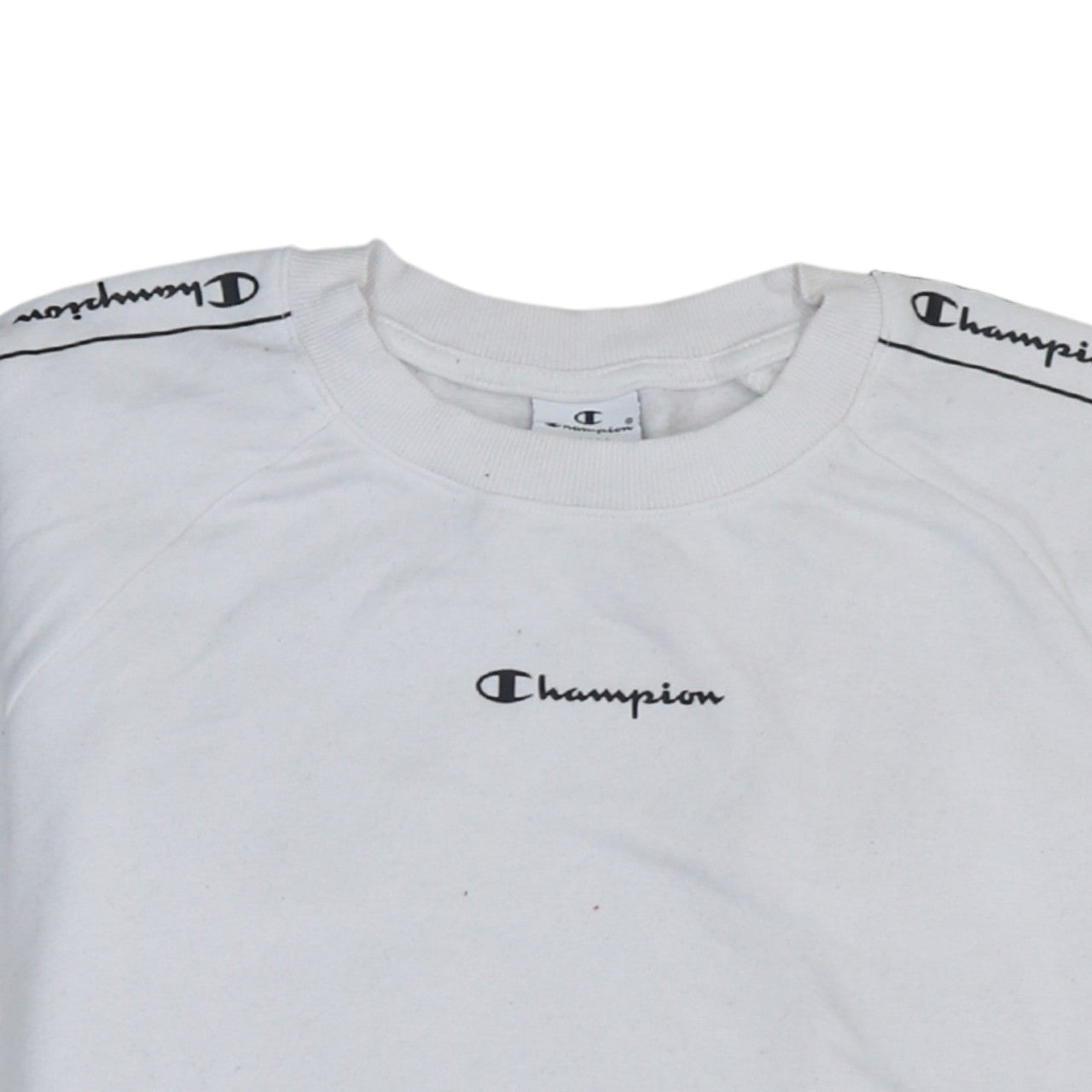Champion Women's White Logo Tape Pullover Sweatshirt Small