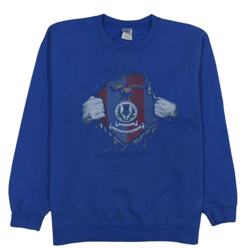 Gildan Men's Blue Graphic Crew Neck Pullover Sweatshirt L Heavy Blend