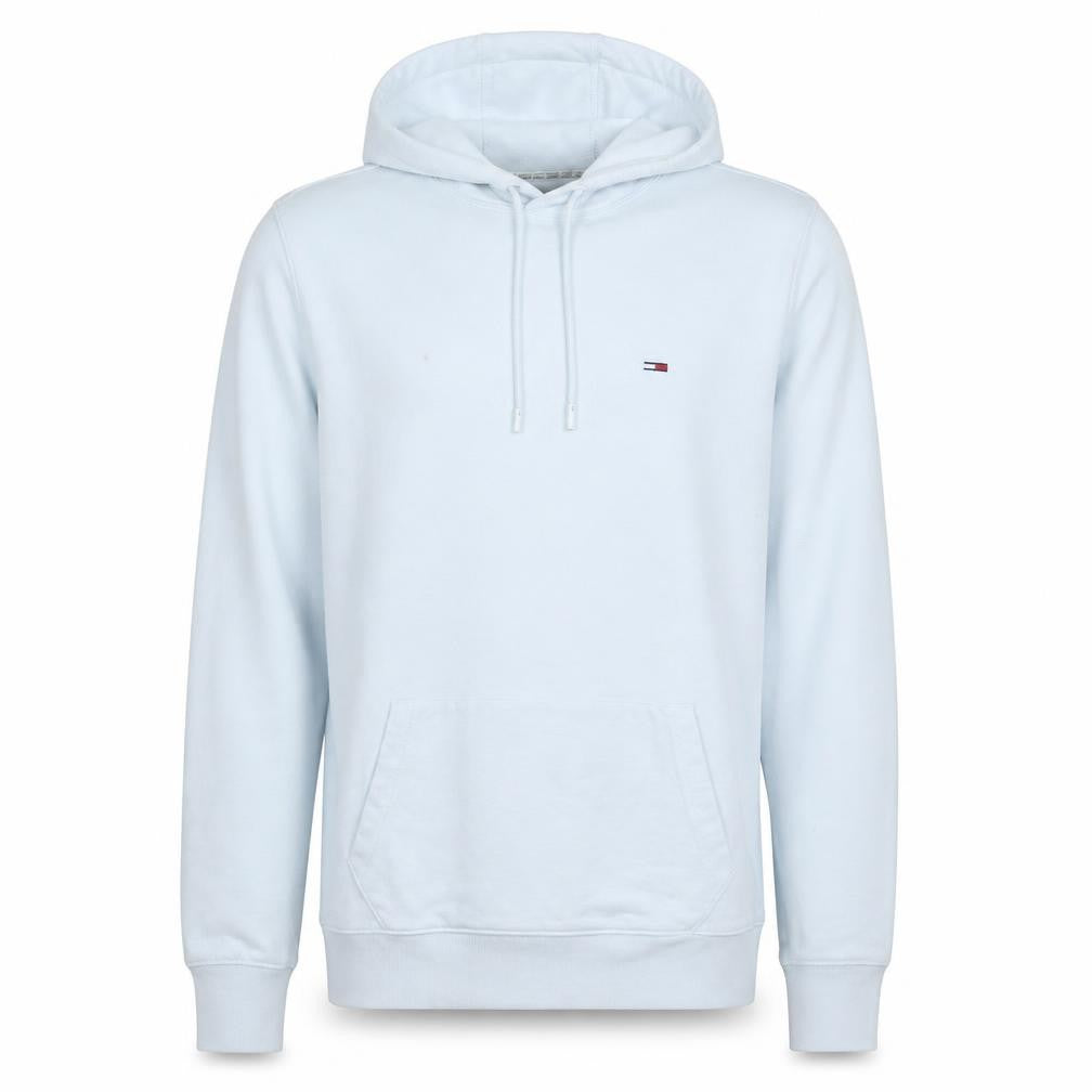 Front view of Tommy Jeans Men’s White Pullover Hoodie L Logo Graphic Patriotic Design