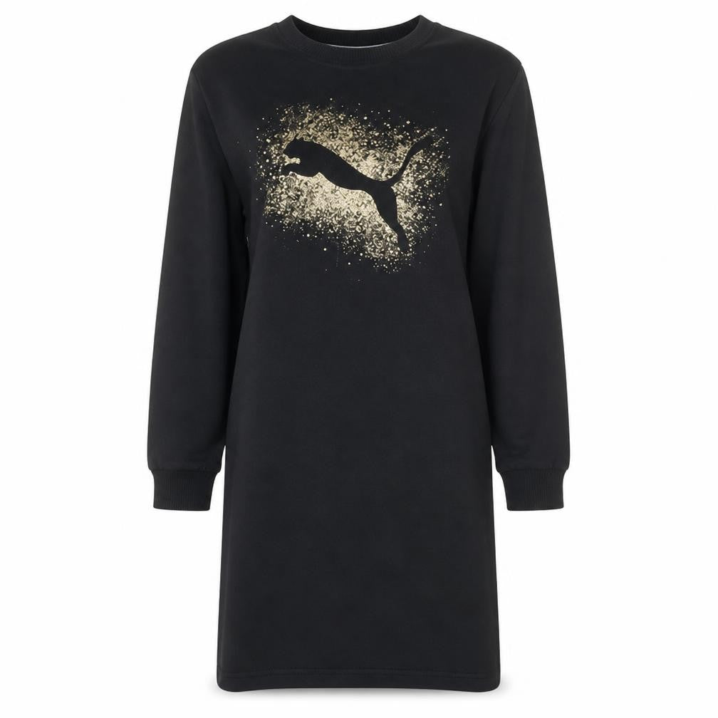 Puma Women’s Black Long Sleeve T-Shirt Dress M Sports Logo Casual