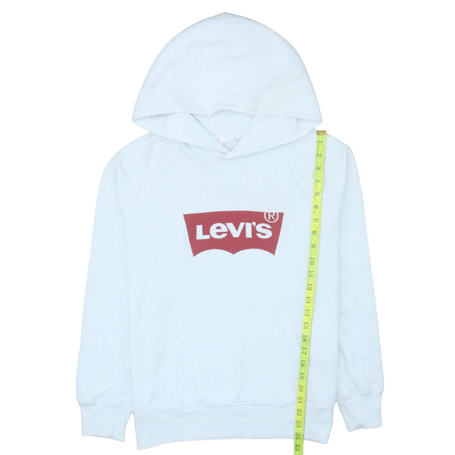 Levi's Women White Hoodie Medium Pullover Cotton Logo Casual