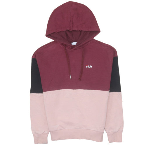 Fila Womens Burgundy Pink Colourblock Pullover Hoodie XS