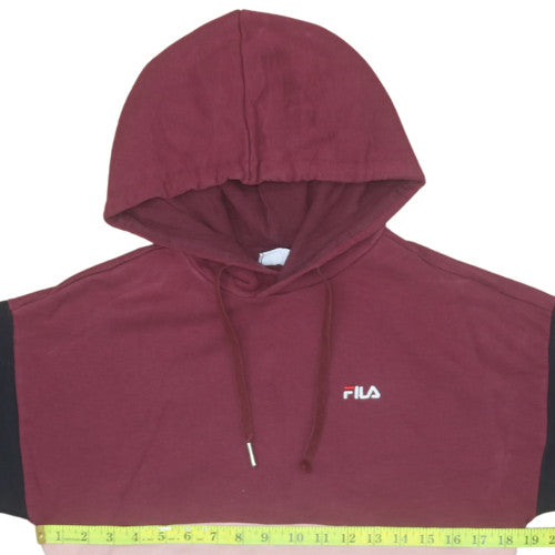 Fila Womens Burgundy Pink Colourblock Pullover Hoodie XS