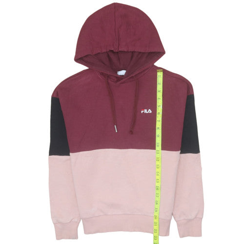 Fila Womens Burgundy Pink Colourblock Pullover Hoodie XS