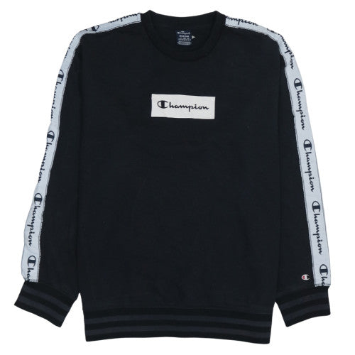 Champion Mens Black Medium Crew Neck Logo Tape Sweatshirt