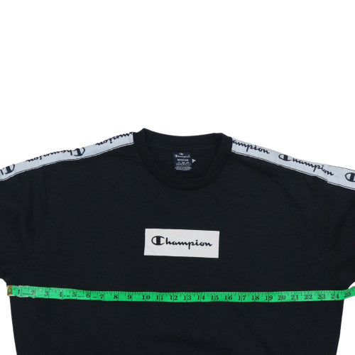 Champion Mens Black Medium Crew Neck Logo Tape Sweatshirt