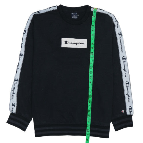 Champion Mens Black Medium Crew Neck Logo Tape Sweatshirt