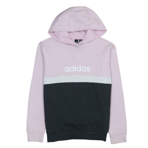 Adidas Girls Pink & Black Colourblock Pullover Hoodie Size 13-14 Years