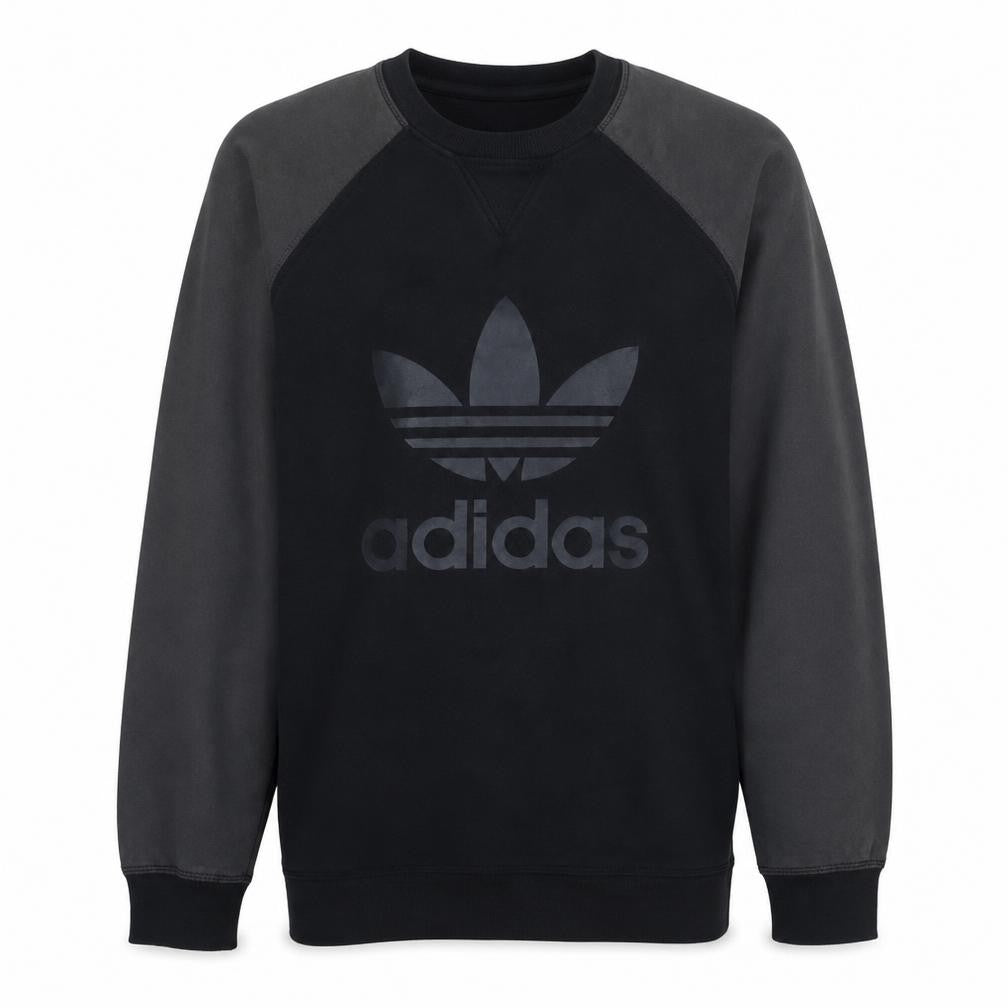 Front view of Adidas Men's Black Crew Neck Logo Pullover Sweatshirt, size L