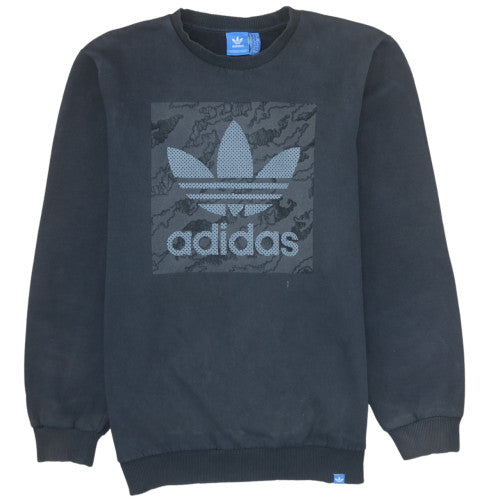 Adidas Mens Black Crew Neck Logo Pullover Sweatshirt Size M