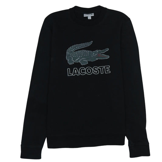 Lacoste Men's Black Crew Neck Sweatshirt Size S Embroidered Crocodile Logo